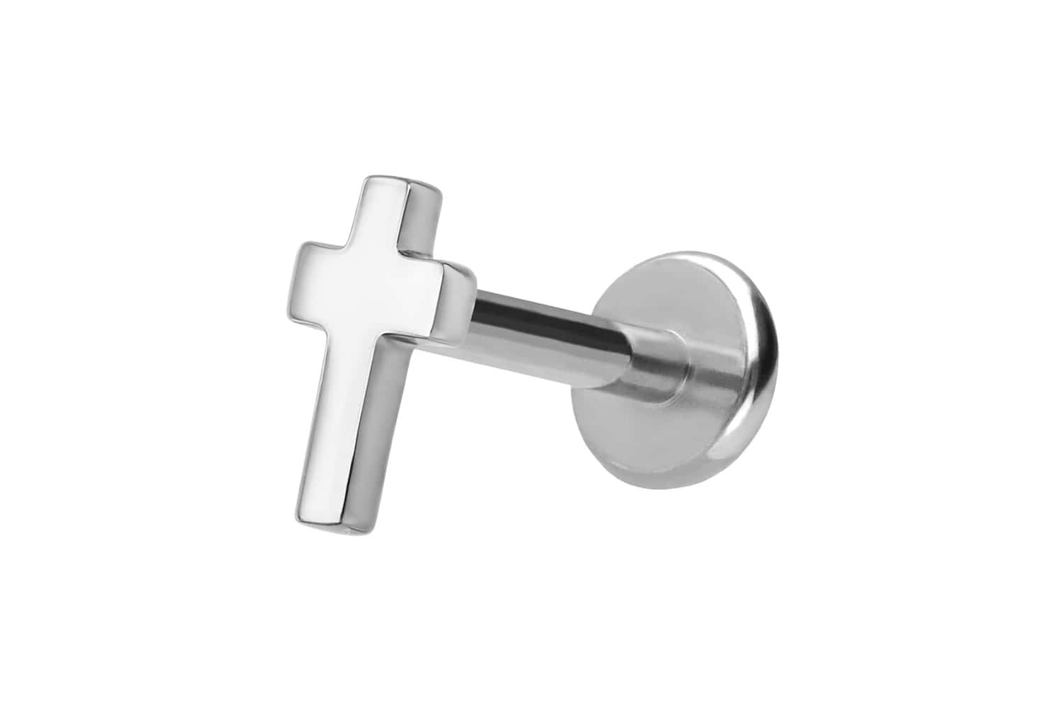 Titan Labret Piercing mit Innengewinde + 925er Silber Aufsatz KREUZ